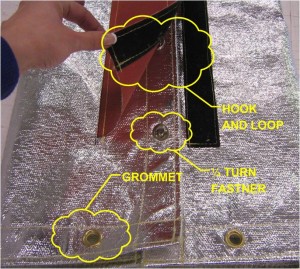 grommets, quarter turn fasteners and hook and loop