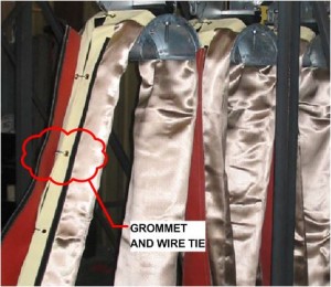 grommet and wire tie closure on high temperature festoon cable protection system